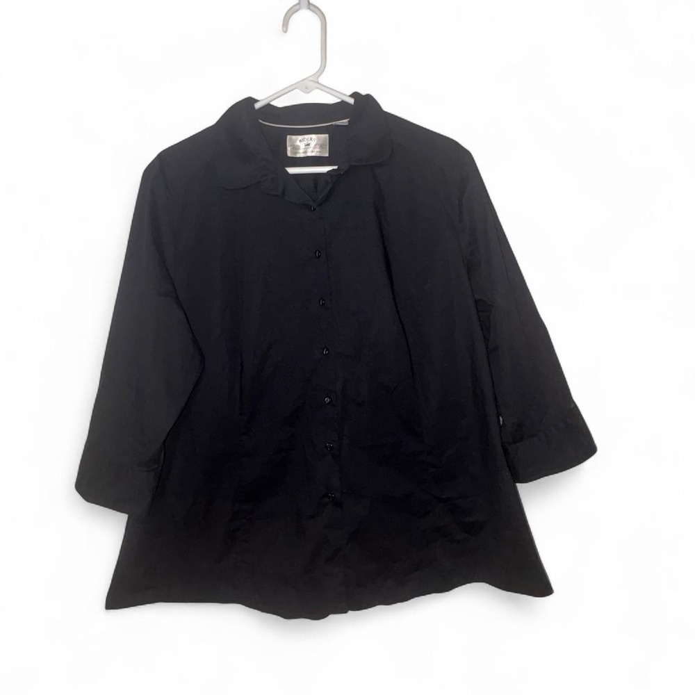 Women's Lee Riders black button-up blouse with collar and 3/4 sleeves, size XXL